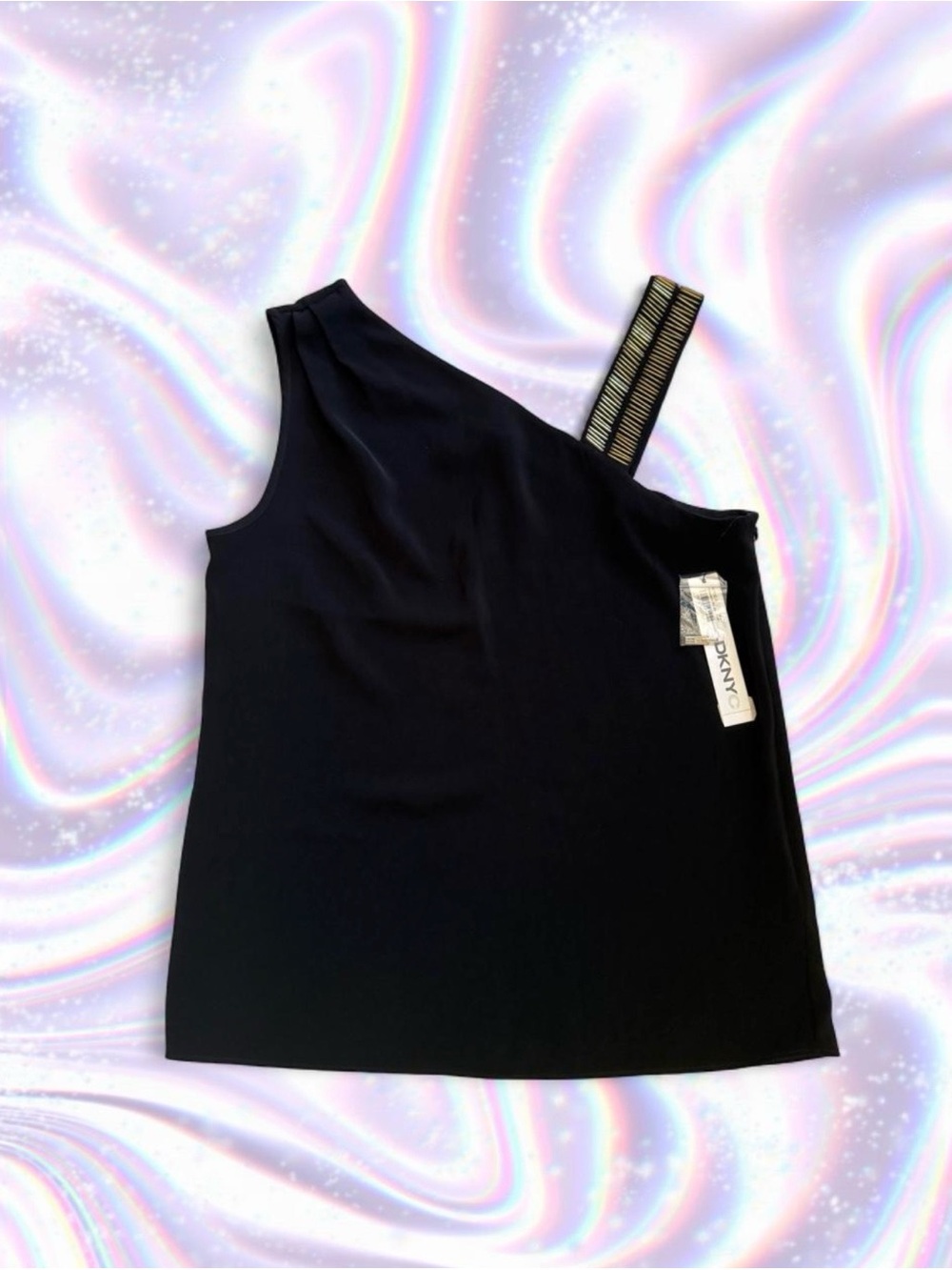 DKNY Black One-Shoulder Tank with Strappy Accent